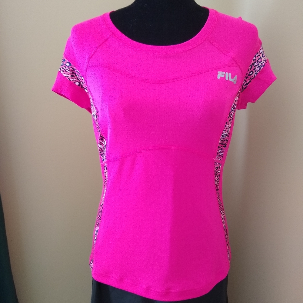 FILA SPORT Top Hot Pink Animal Print Stripes Size S